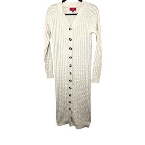 Net.153 Fisherman Chunky Cable Knit Button Front Midi Sweater Dress Beige SZ M